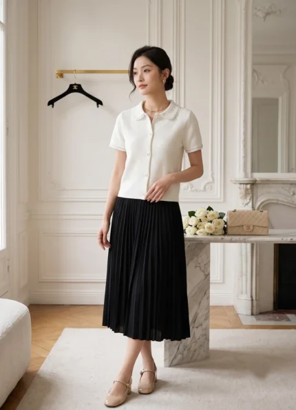 Chanel Lace Collar Short-Sleeve Cardigan