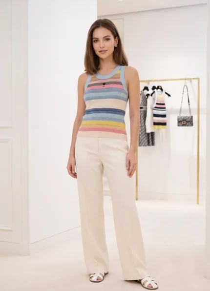 Dior Women’s Multicolor Stripe Ribbed Knit Sleeveless Tank Top