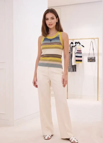 Dior Women’s Multicolor Stripe Ribbed Knit Sleeveless Tank Top