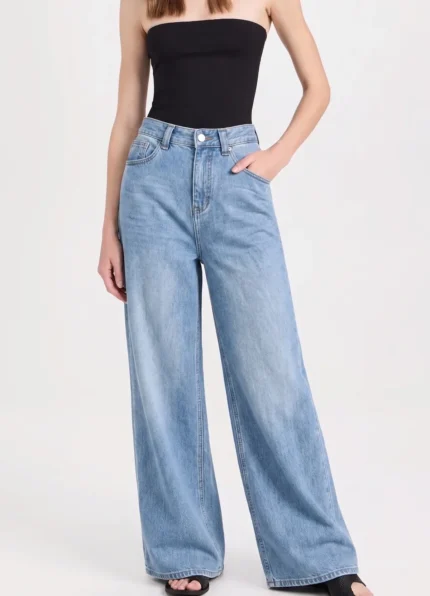 CELINE Women’s Lyocell Tencel Light Wash High-Waisted Wide-Leg Jeans