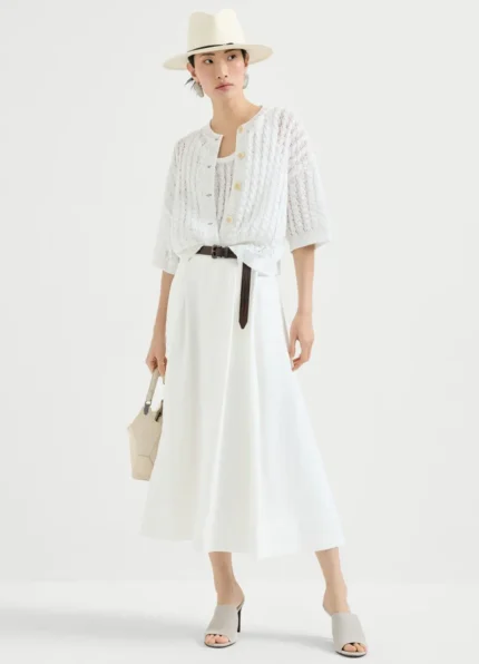 Brunello Cucineli Linen dazzling cable openwork white cardigan