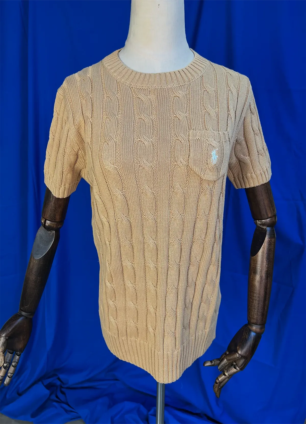 Ralph Lauren Women’s Tan Cable-Knit Short-Sleeve Cotton Sweater - Image 7