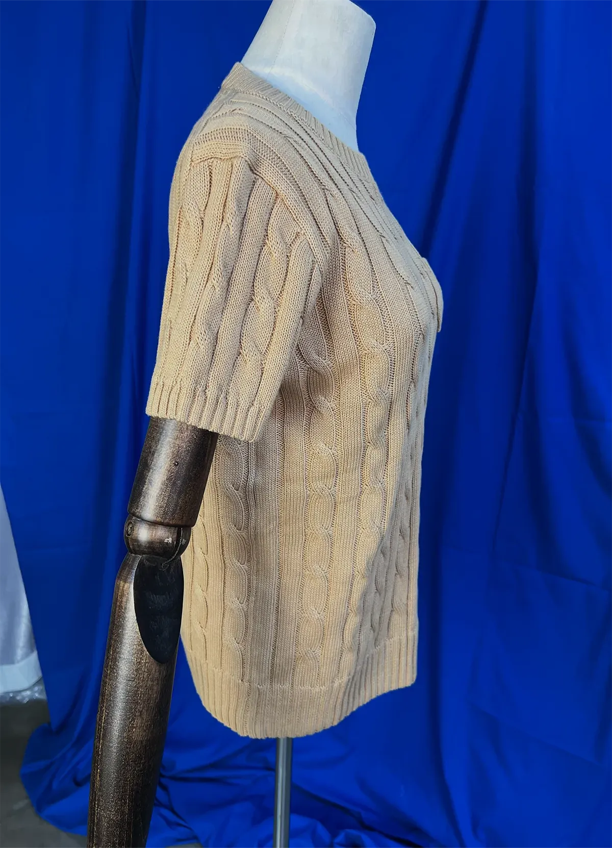 Ralph Lauren Women’s Tan Cable-Knit Short-Sleeve Cotton Sweater - Image 9