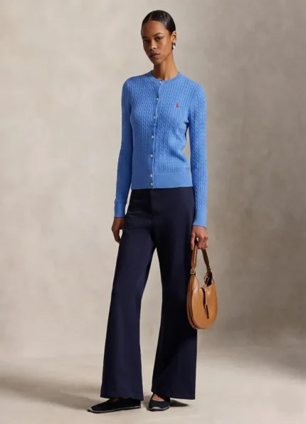 Ralph Lauren Women’s Blue Cable-Knit Button-Up Cardigan Sweater