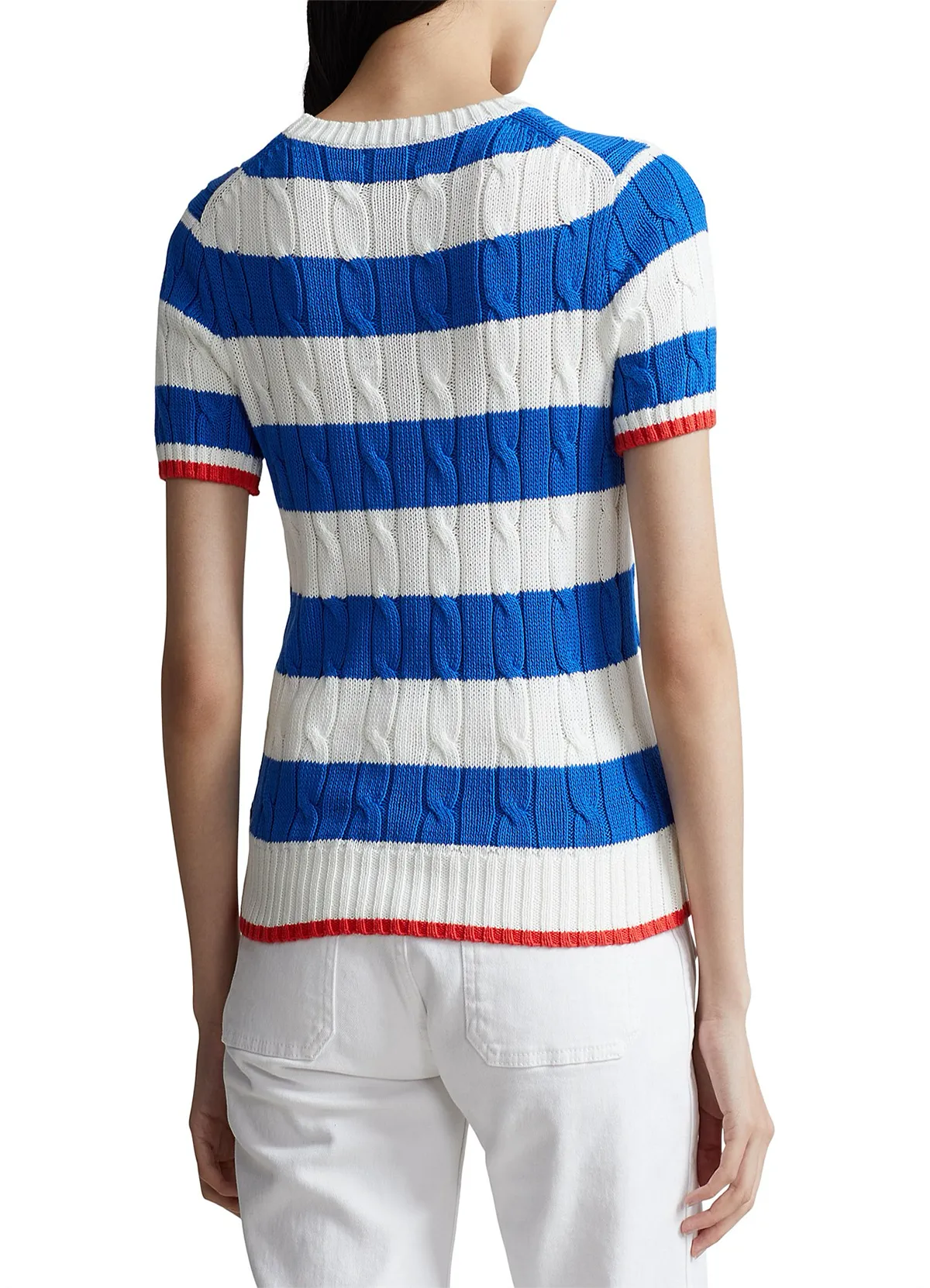 POLO RALPH LAURENSTRIPE CABLE COTTON SHORT-SLEEVE SWEATER - Image 3