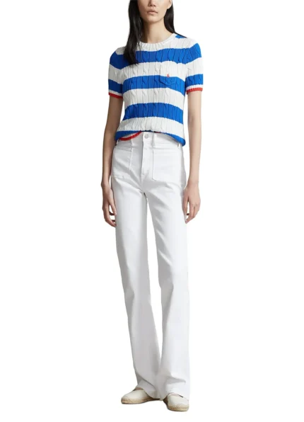 POLO RALPH LAURENSTRIPE CABLE COTTON SHORT-SLEEVE SWEATER