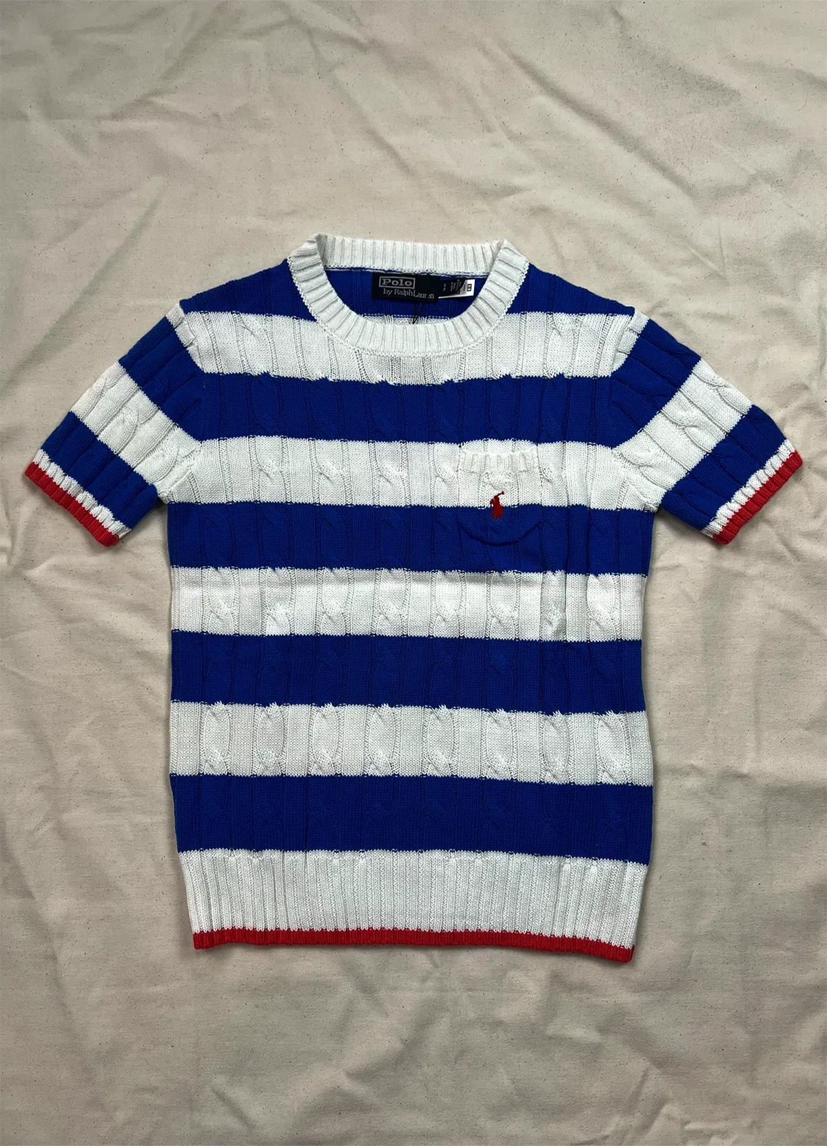 POLO RALPH LAURENSTRIPE CABLE COTTON SHORT-SLEEVE SWEATER - Image 5