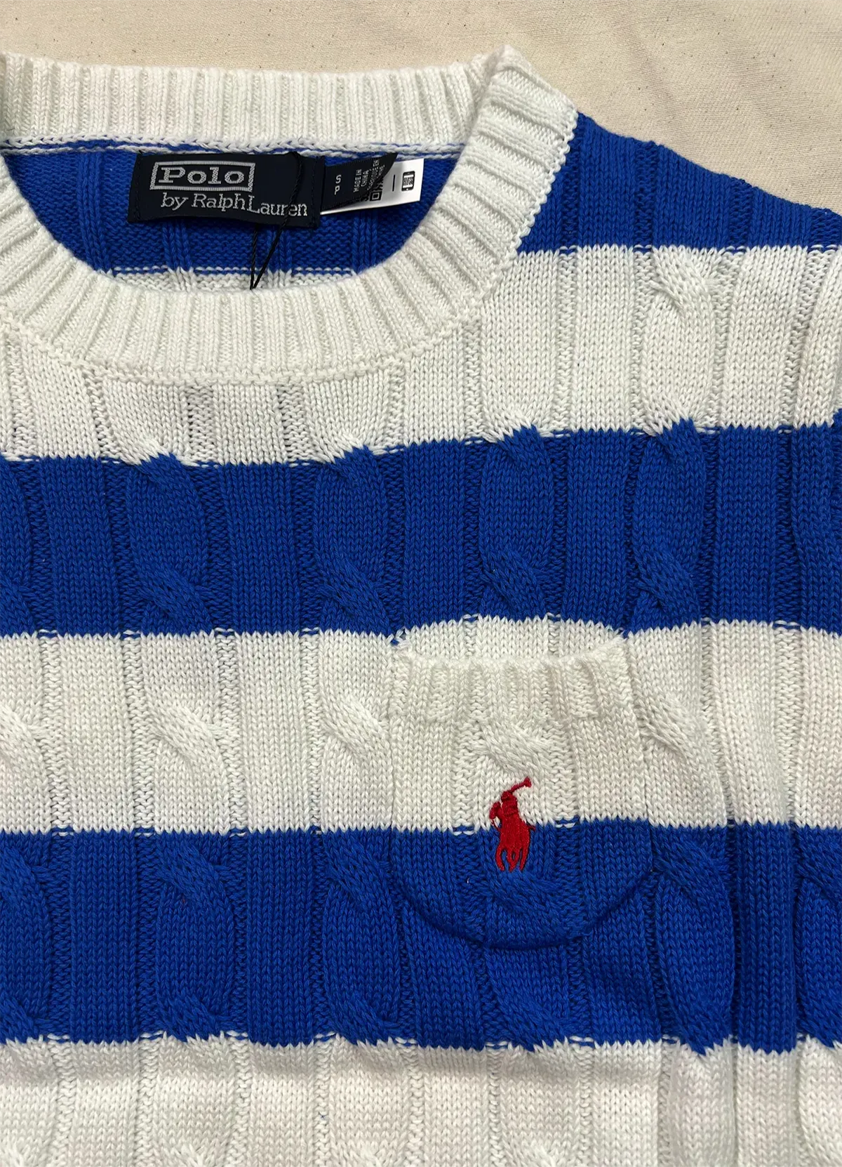 POLO RALPH LAURENSTRIPE CABLE COTTON SHORT-SLEEVE SWEATER - Image 6
