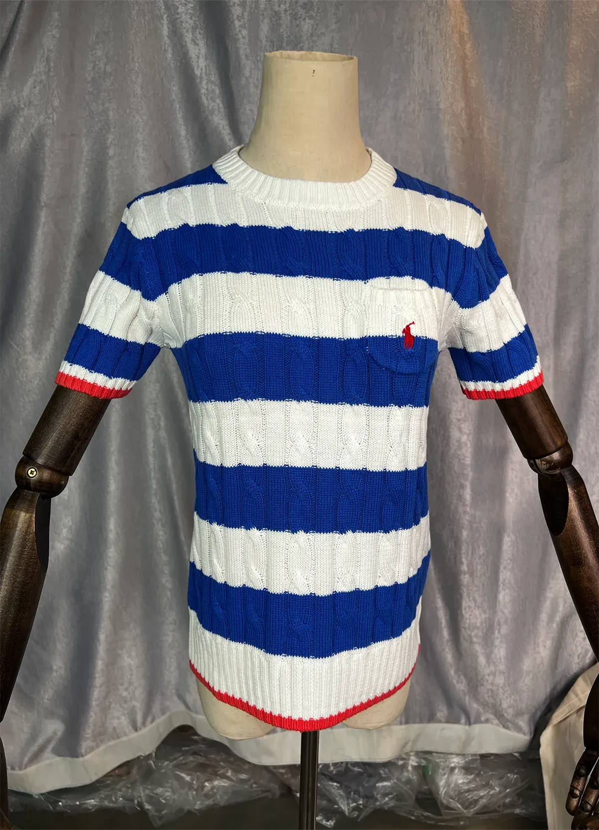 POLO RALPH LAURENSTRIPE CABLE COTTON SHORT-SLEEVE SWEATER - Image 7