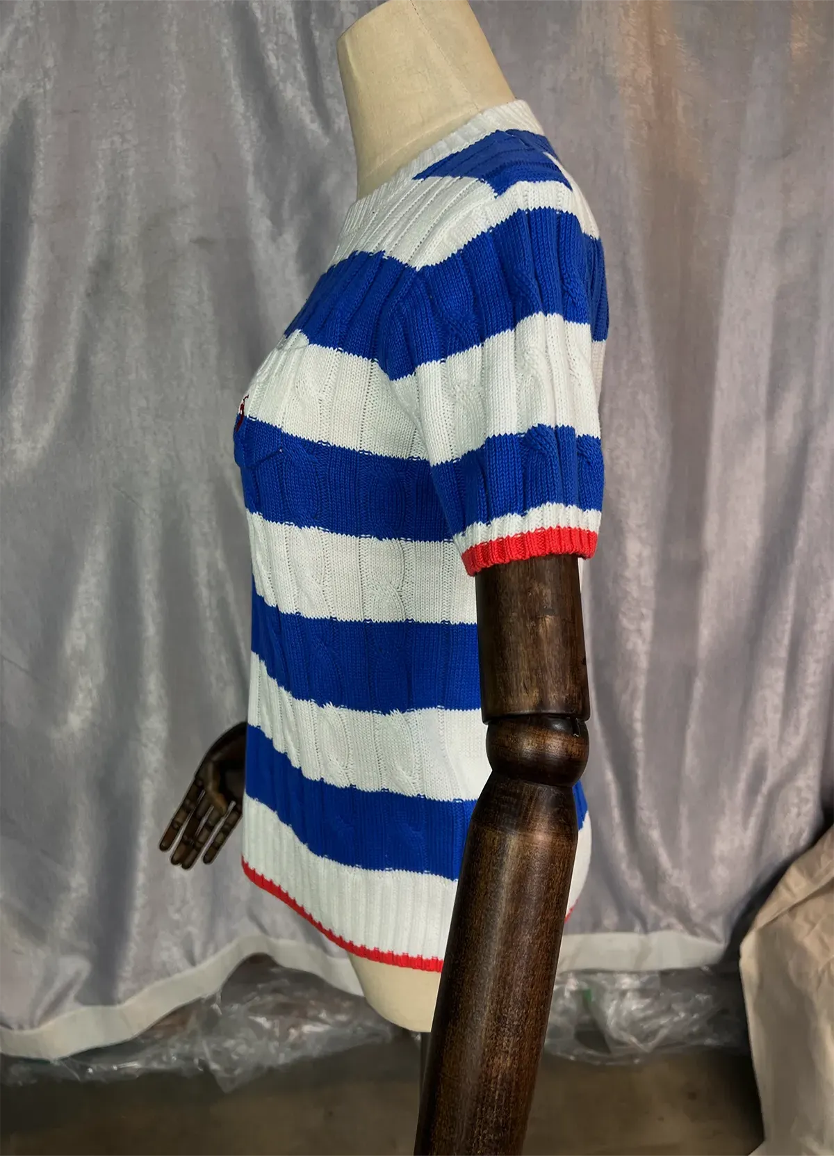POLO RALPH LAURENSTRIPE CABLE COTTON SHORT-SLEEVE SWEATER - Image 8