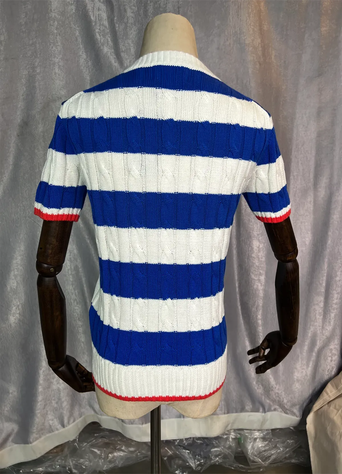 POLO RALPH LAURENSTRIPE CABLE COTTON SHORT-SLEEVE SWEATER - Image 9