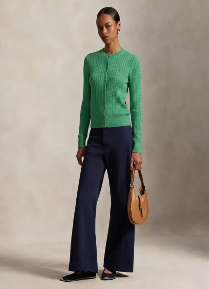 Ralph Lauren Women’s Green Cable-Knit Button-Up Cardigan Sweater
