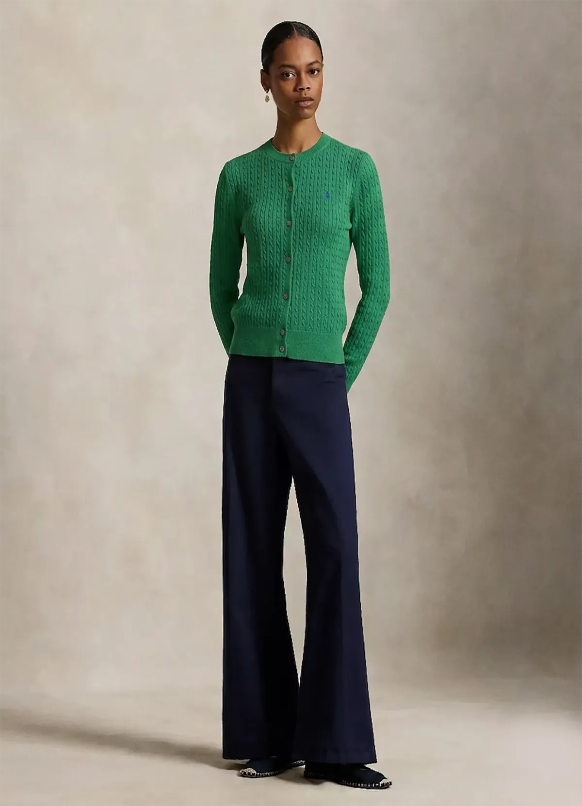 Ralph Lauren Women’s Green Cable-Knit Button-Up Cardigan Sweater - Image 2
