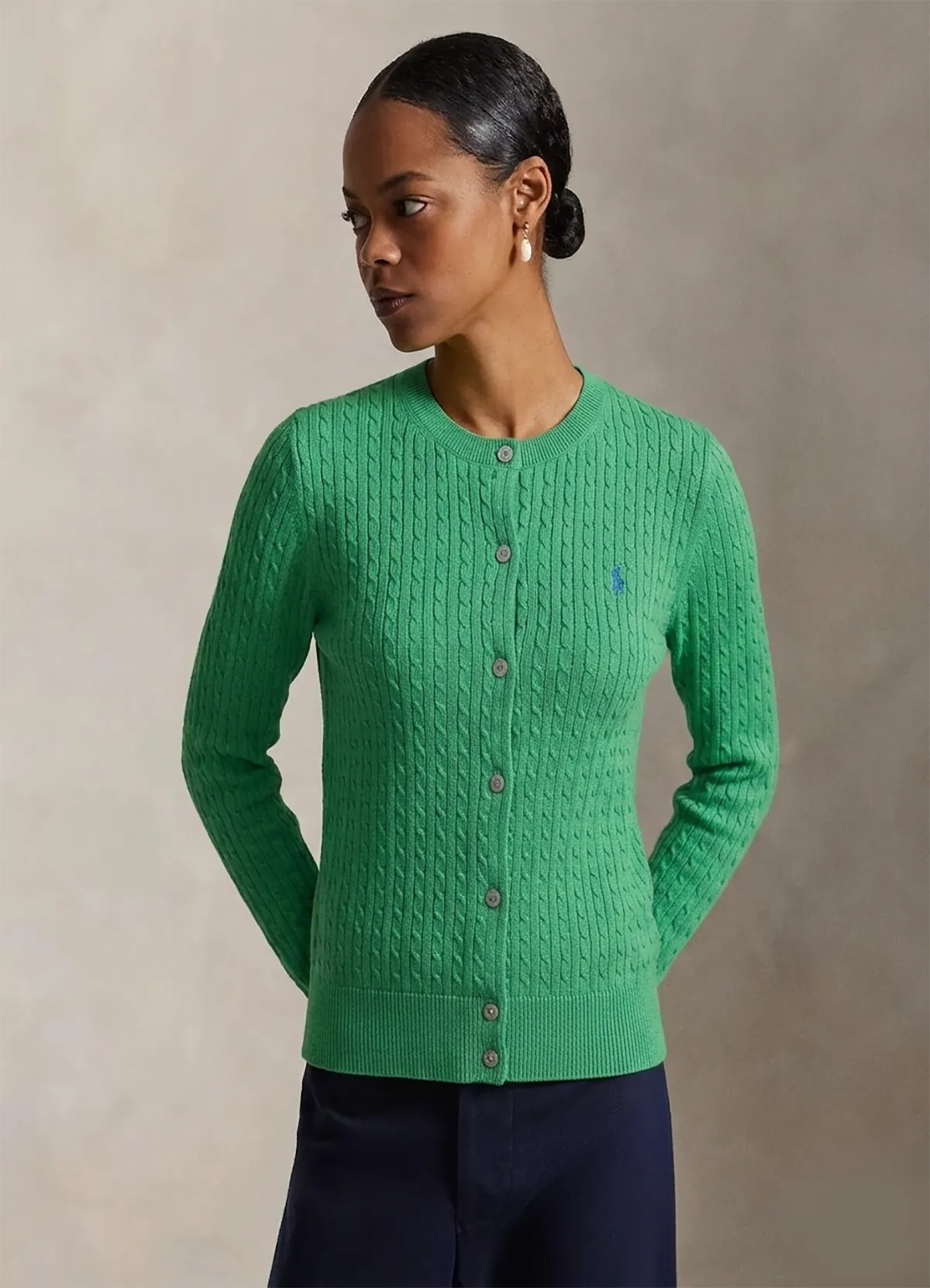 Ralph Lauren Women’s Green Cable-Knit Button-Up Cardigan Sweater - Image 3
