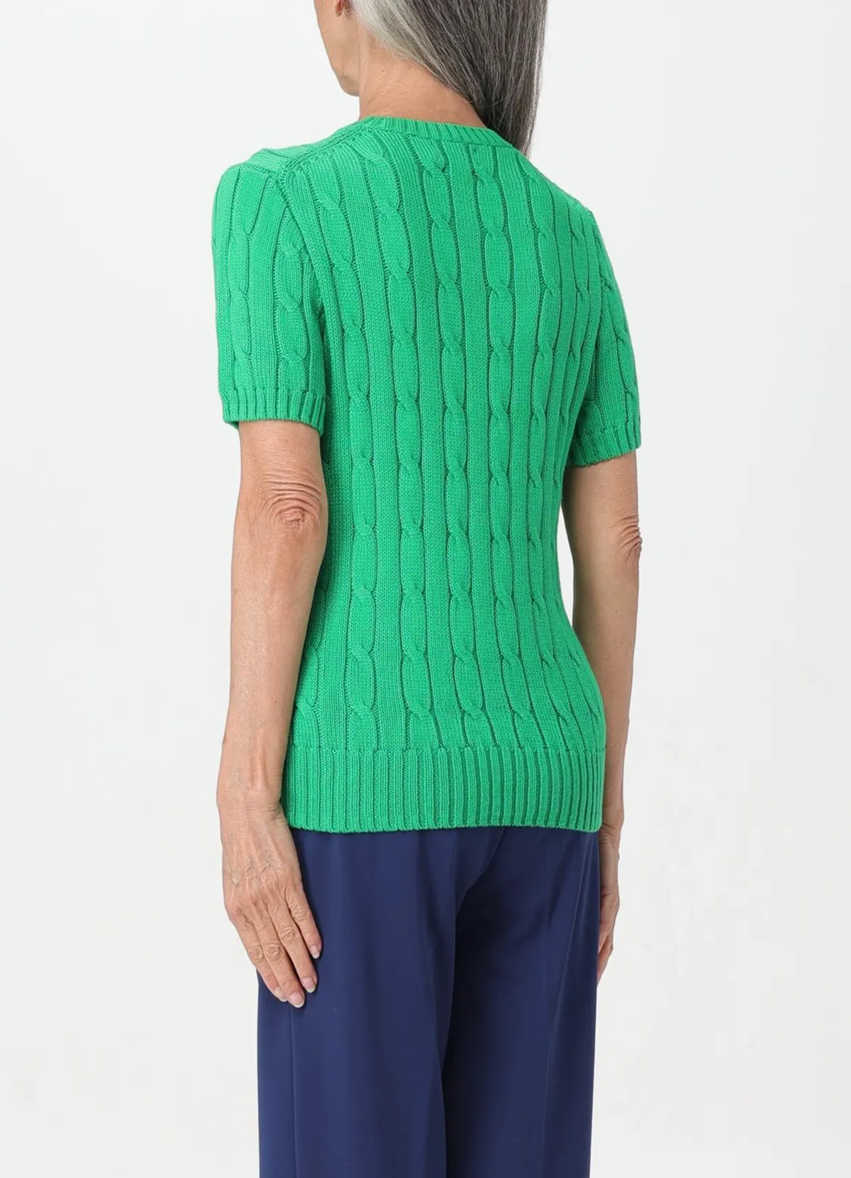 Ralph Lauren Women’s Green Cable-Knit Short-Sleeve Cotton Sweater - Image 3