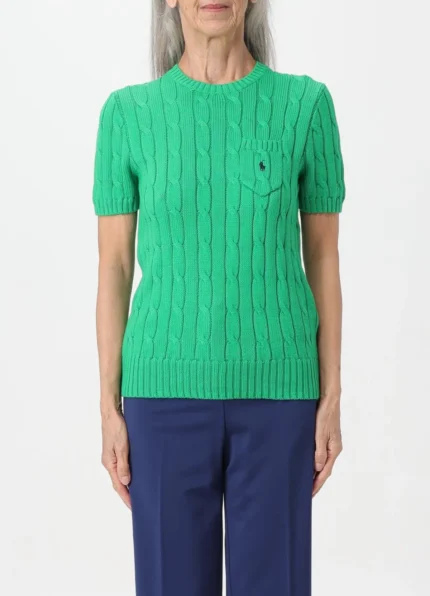 Ralph Lauren Women’s Green Cable-Knit Short-Sleeve Cotton Sweater