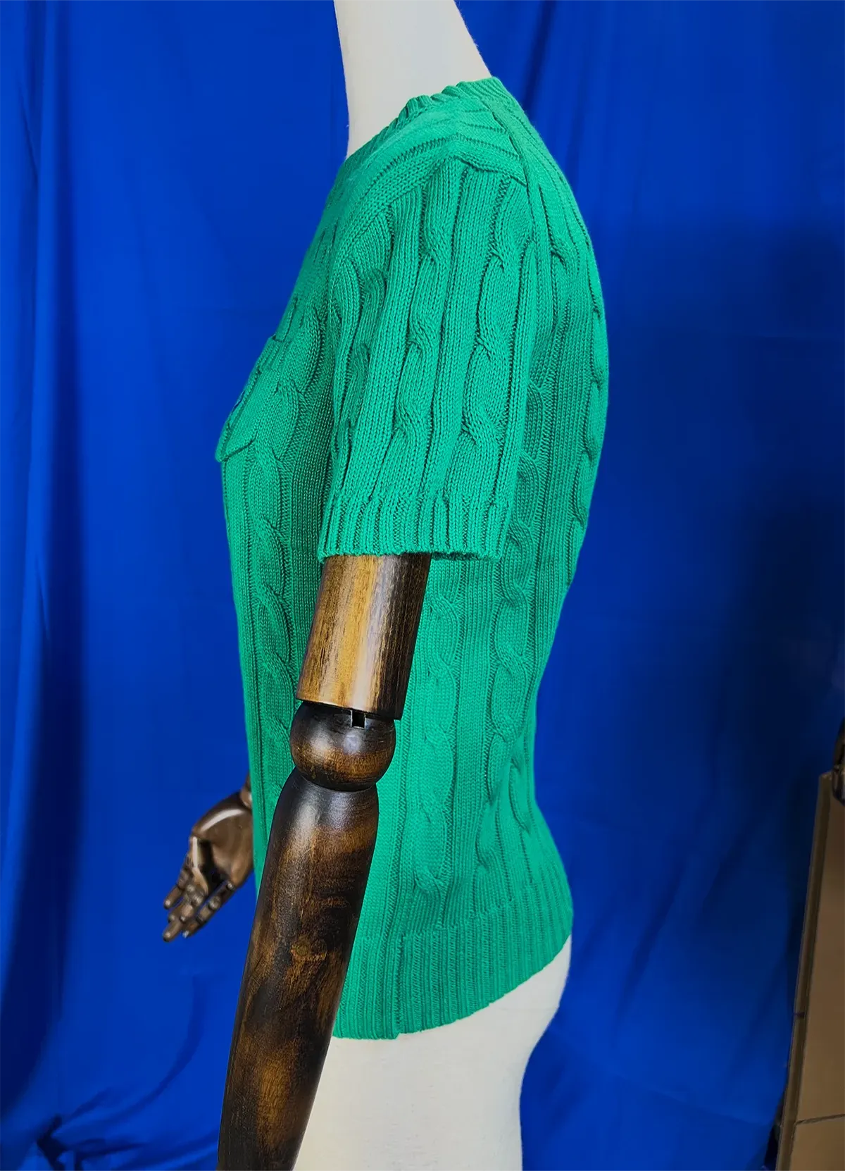 Ralph Lauren Women’s Green Cable-Knit Short-Sleeve Cotton Sweater - Image 7