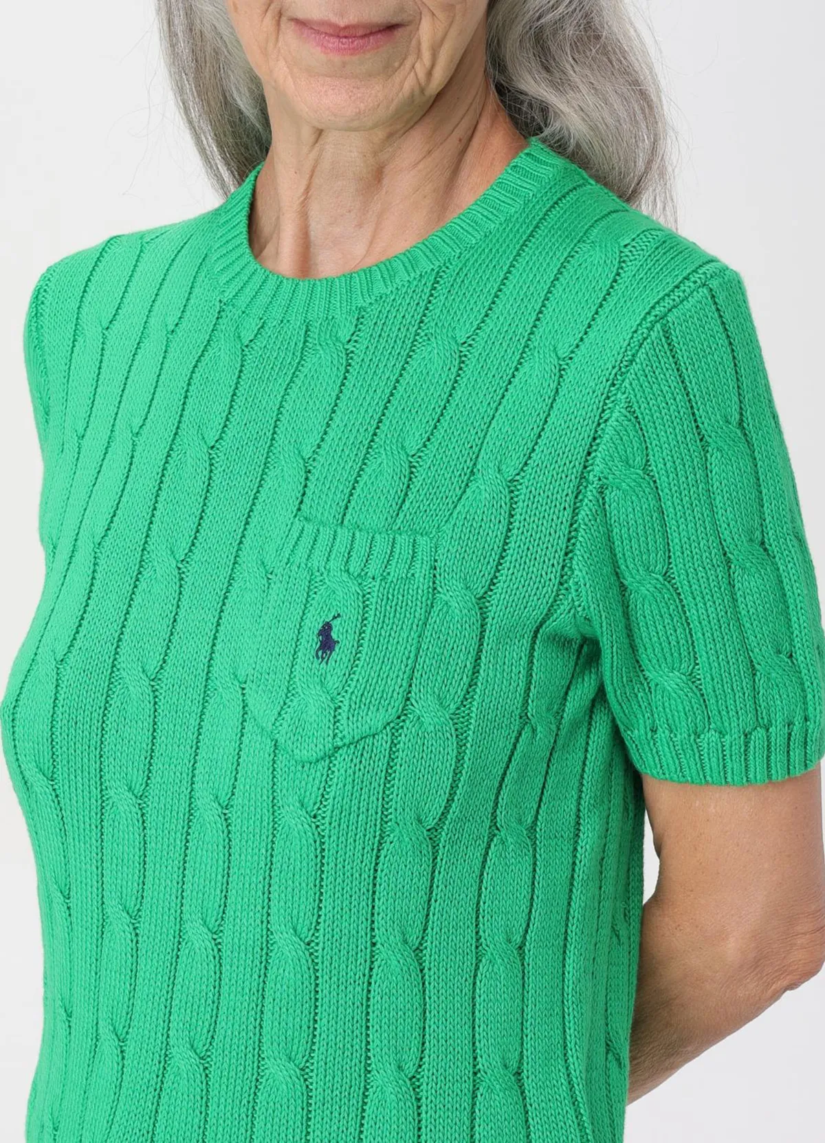 Ralph Lauren Women’s Green Cable-Knit Short-Sleeve Cotton Sweater - Image 2