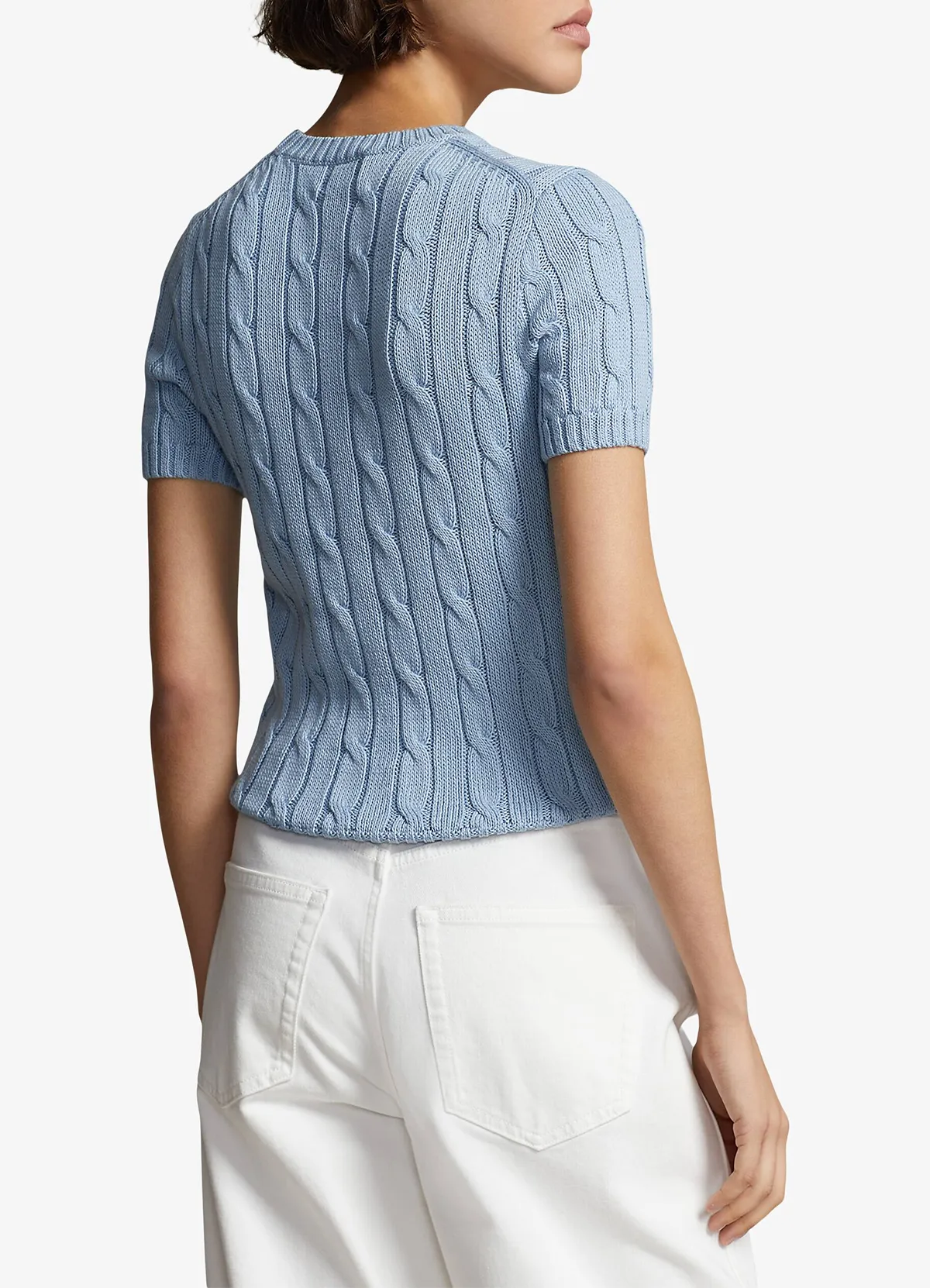 Ralph Lauren Women’s Light Blue Cable-Knit Short-Sleeve Cotton Sweater - Image 3