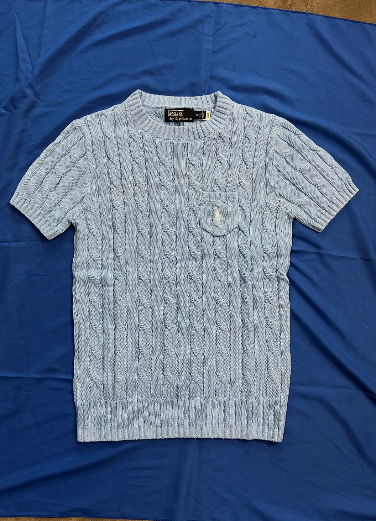 Ralph Lauren Women’s Light Blue Cable-Knit Short-Sleeve Cotton Sweater - Image 4