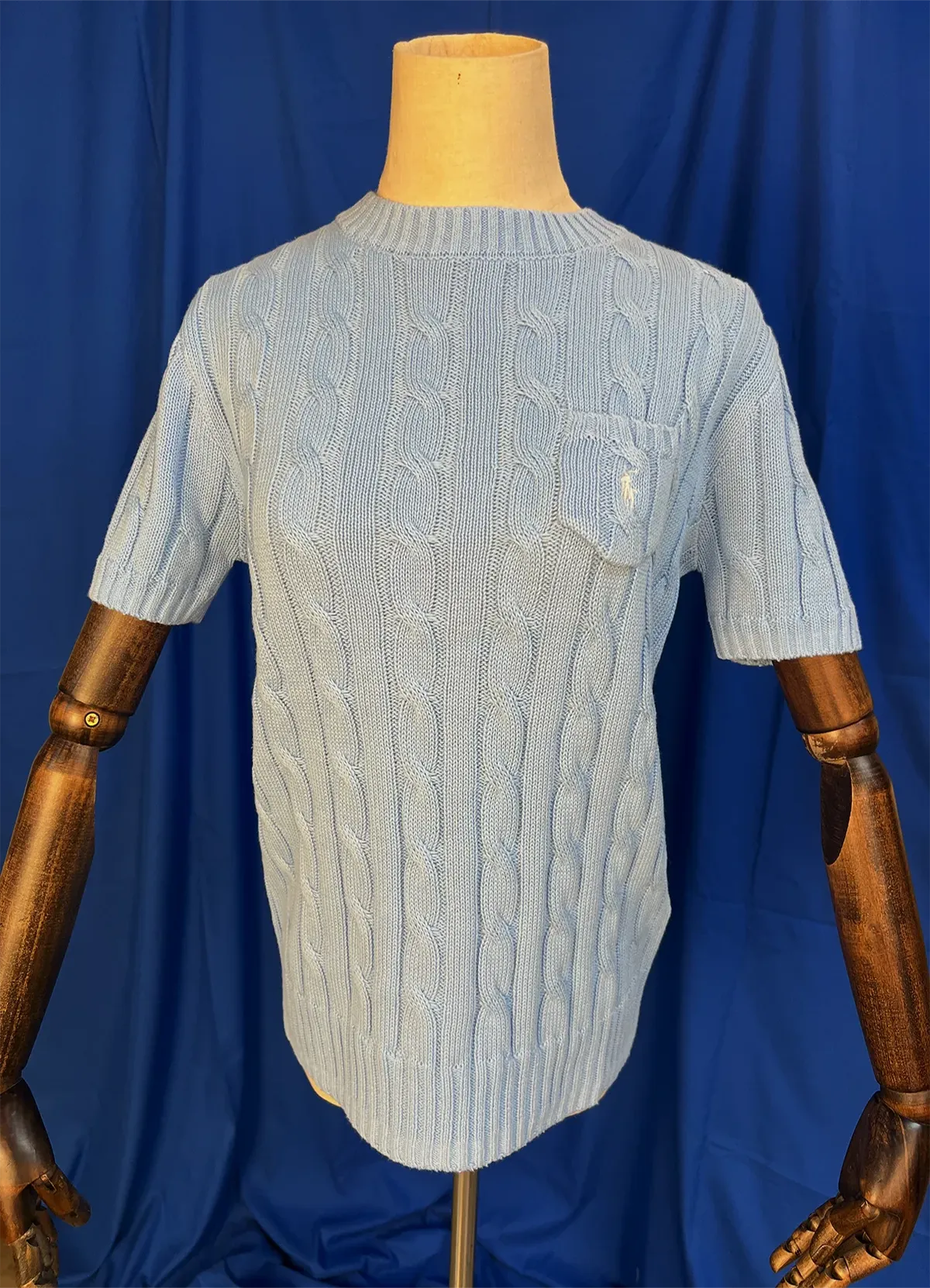 Ralph Lauren Women’s Light Blue Cable-Knit Short-Sleeve Cotton Sweater - Image 6