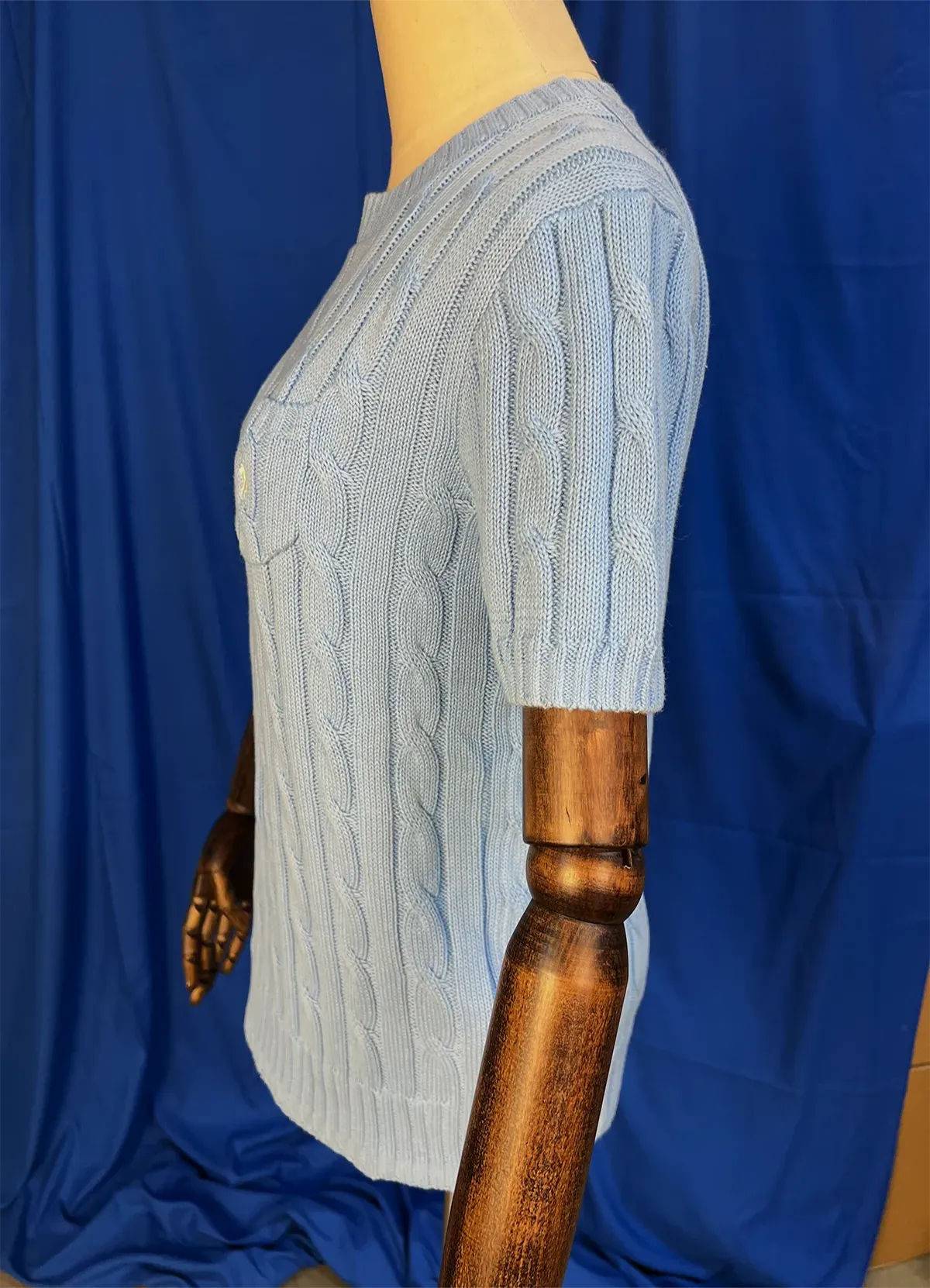 Ralph Lauren Women’s Light Blue Cable-Knit Short-Sleeve Cotton Sweater - Image 7