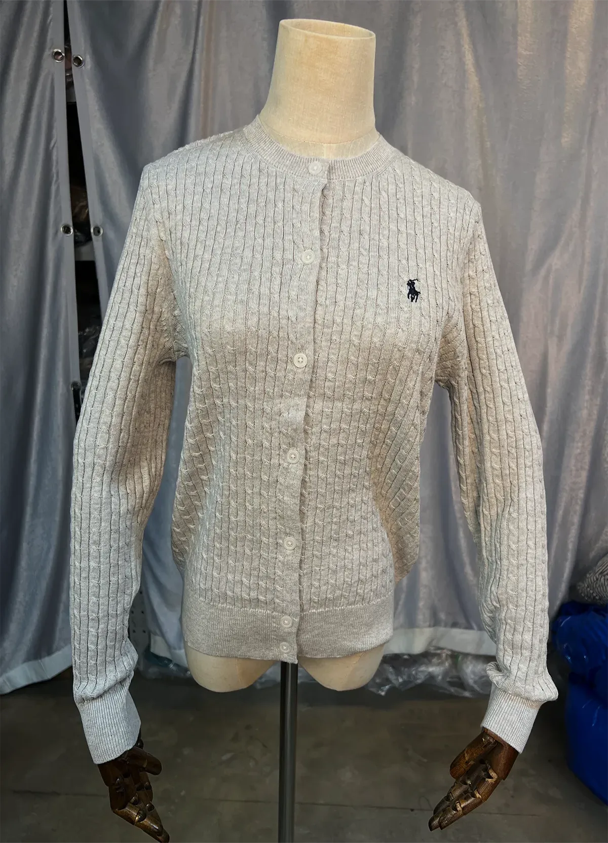 Polo Ralph Lauren Gray Cable-Knit Cotton Crewneck Cardigan - Image 6