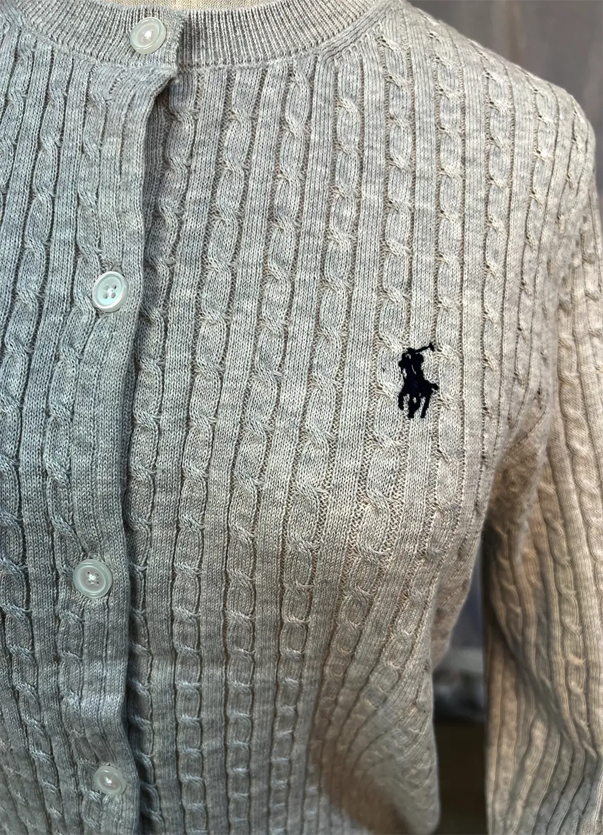 Polo Ralph Lauren Gray Cable-Knit Cotton Crewneck Cardigan - Image 10