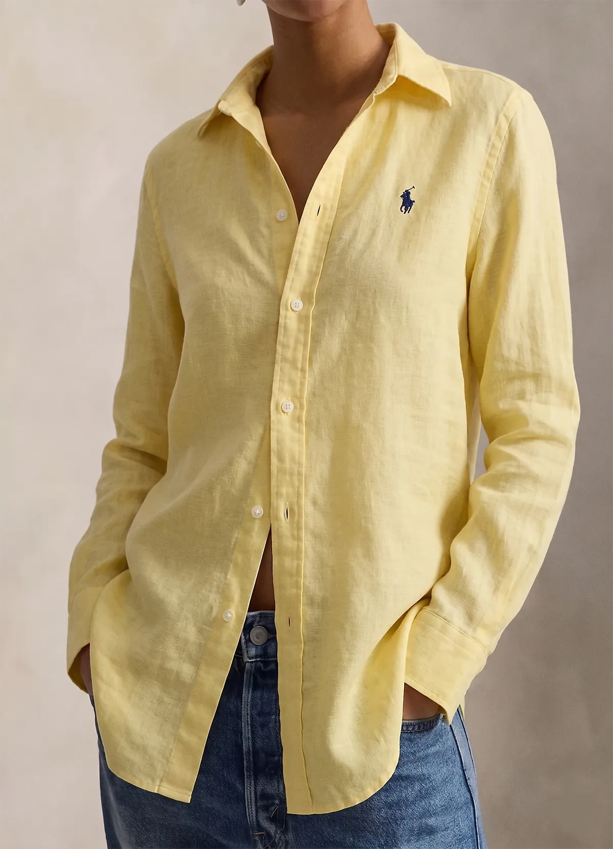 Ralph Lauren Light Yellow Classic Fit Linen Shirt - Image 3