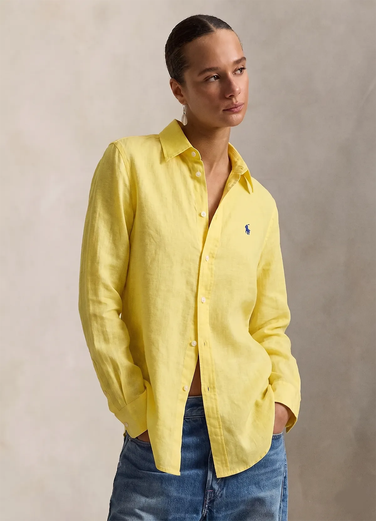 Ralph Lauren Light Yellow Classic Fit Linen Shirt - Image 2