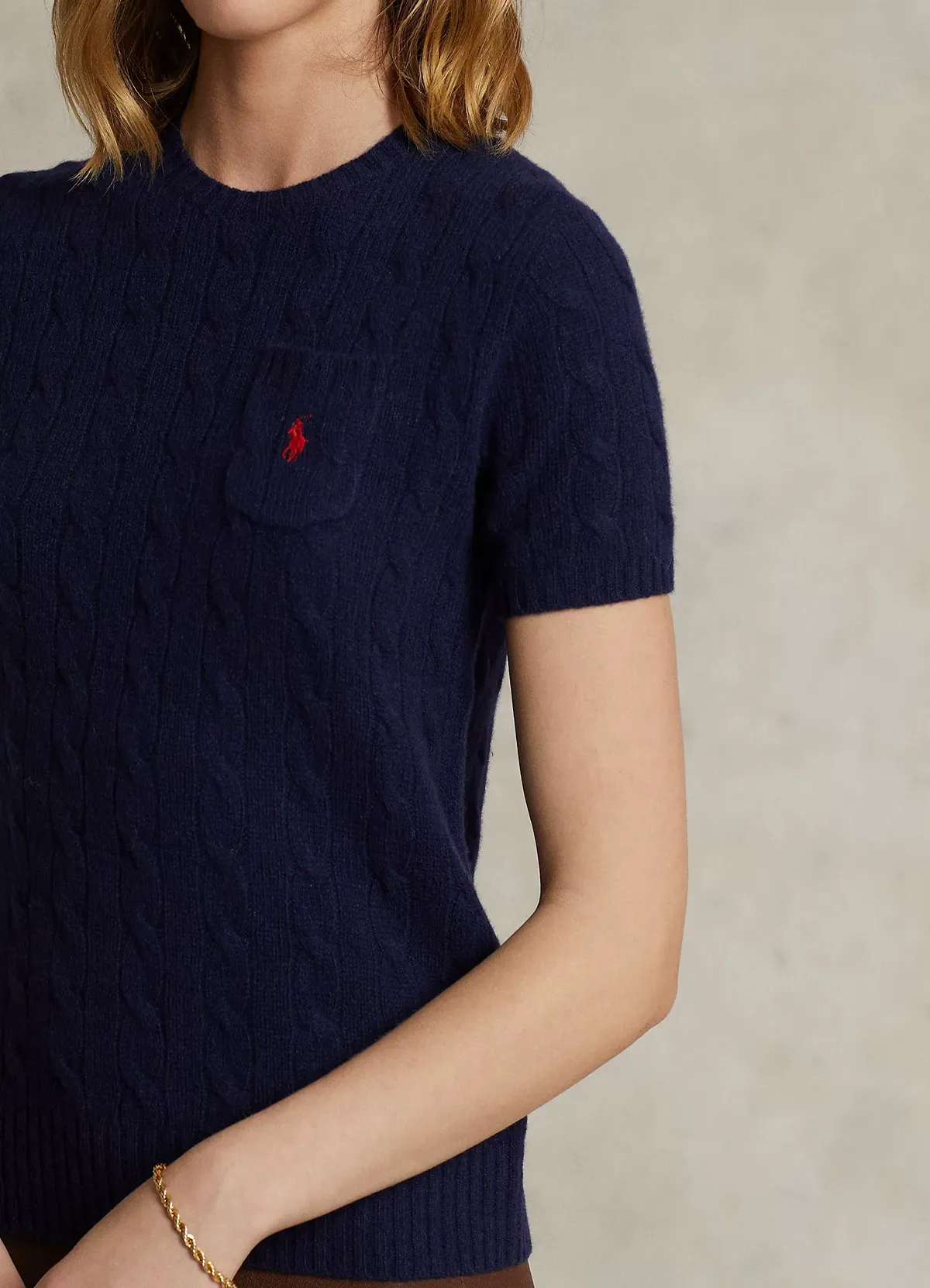 Cable Wool-Cashmere Short-Sleeve Jumper - Image 3