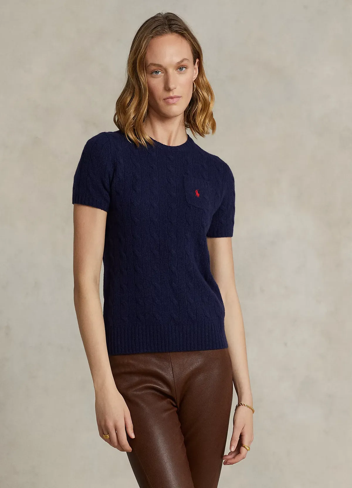 Cable Wool-Cashmere Short-Sleeve Jumper - Image 2