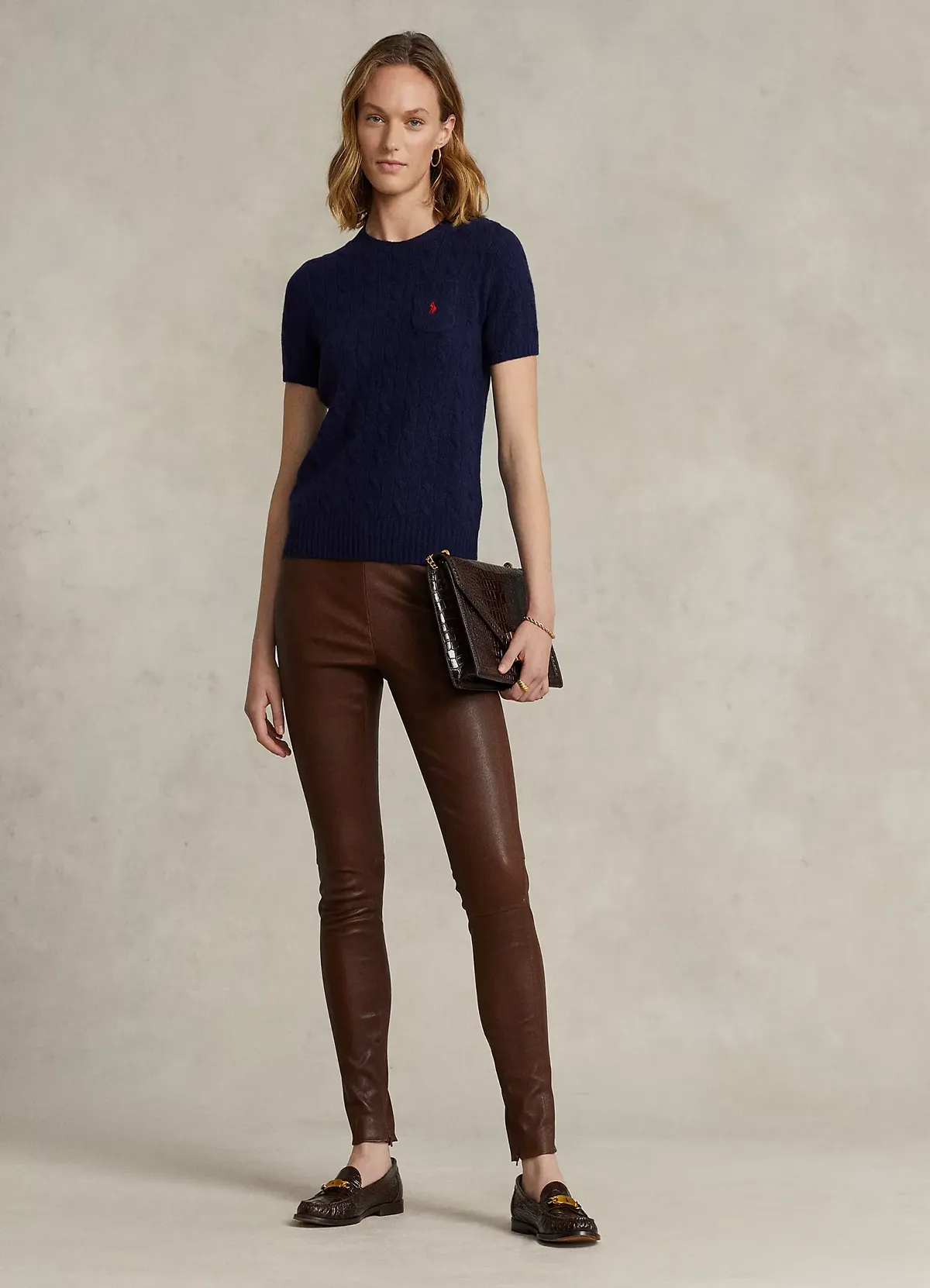 Cable Wool-Cashmere Short-Sleeve Jumper