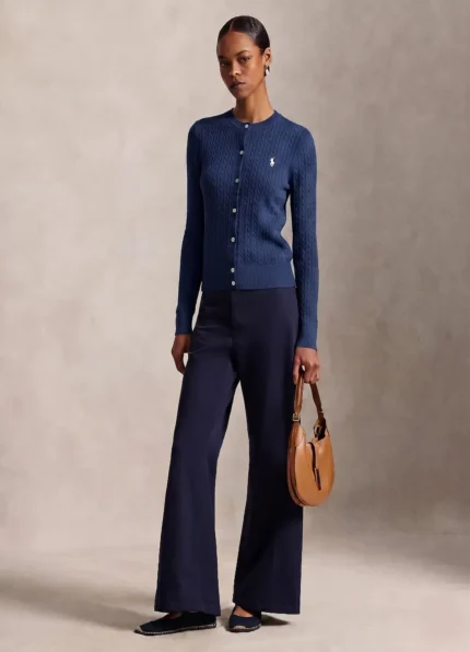 Ralph Lauren Women’s Navy Blue Cable-Knit Button-Up Cardigan Sweater