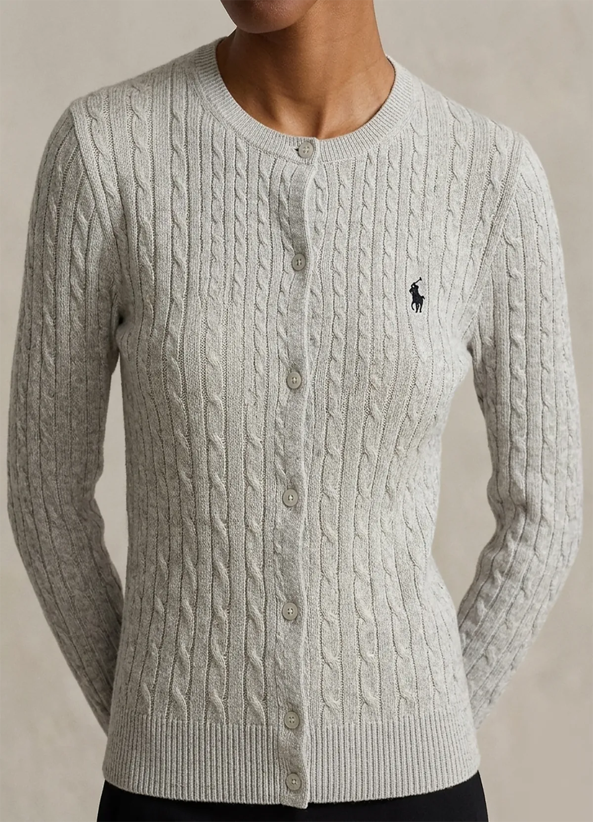 Polo Ralph Lauren Gray Cable-Knit Cotton Crewneck Cardigan - Image 4