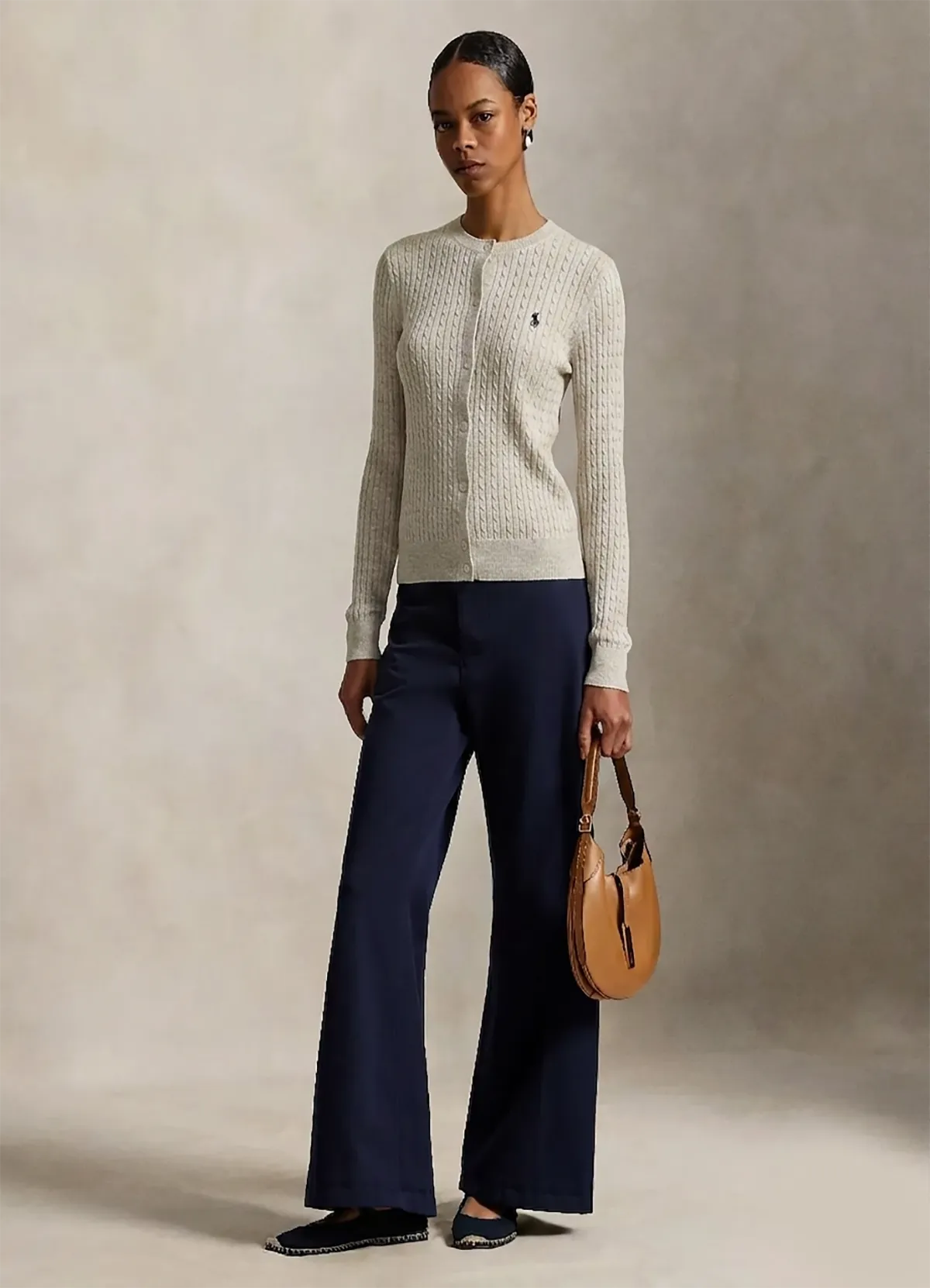 Polo Ralph Lauren Gray Cable-Knit Cotton Crewneck Cardigan