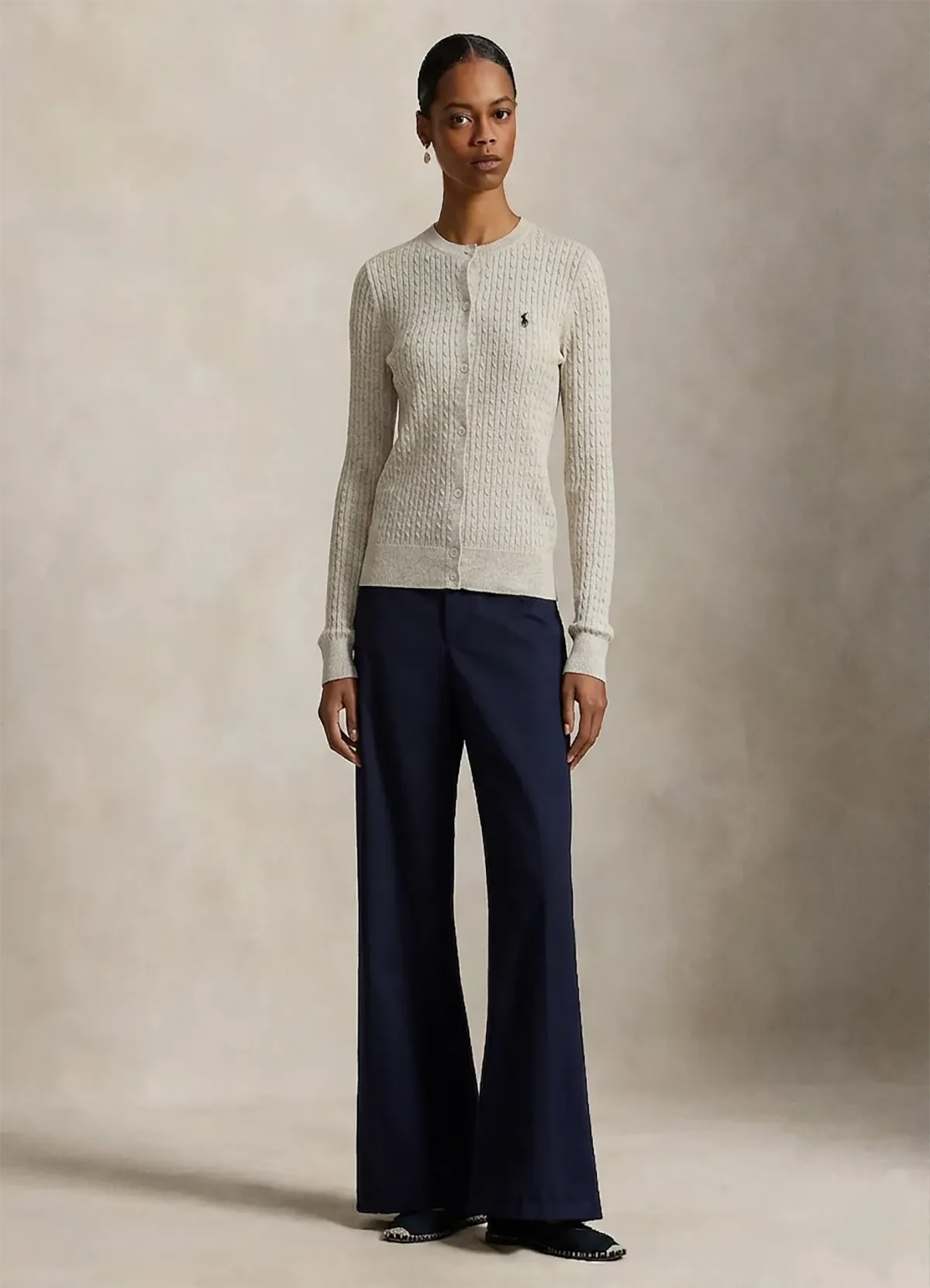 Polo Ralph Lauren Gray Cable-Knit Cotton Crewneck Cardigan - Image 2