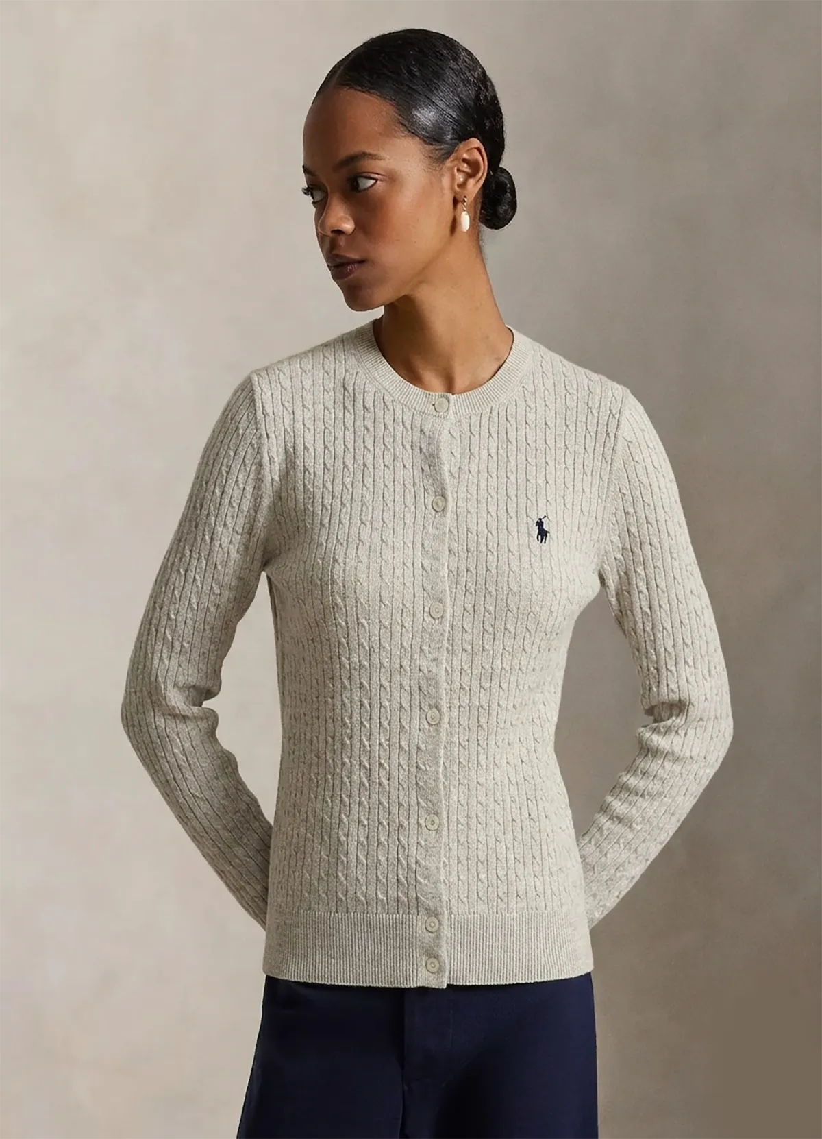 Polo Ralph Lauren Gray Cable-Knit Cotton Crewneck Cardigan - Image 3
