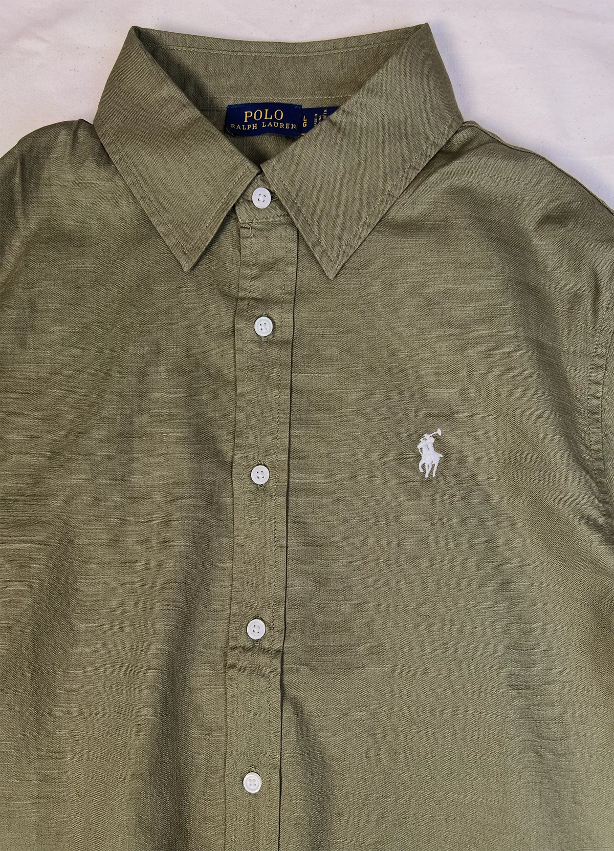 Ralph Lauren Olive Green Classic Fit Linen Shirt - Image 7