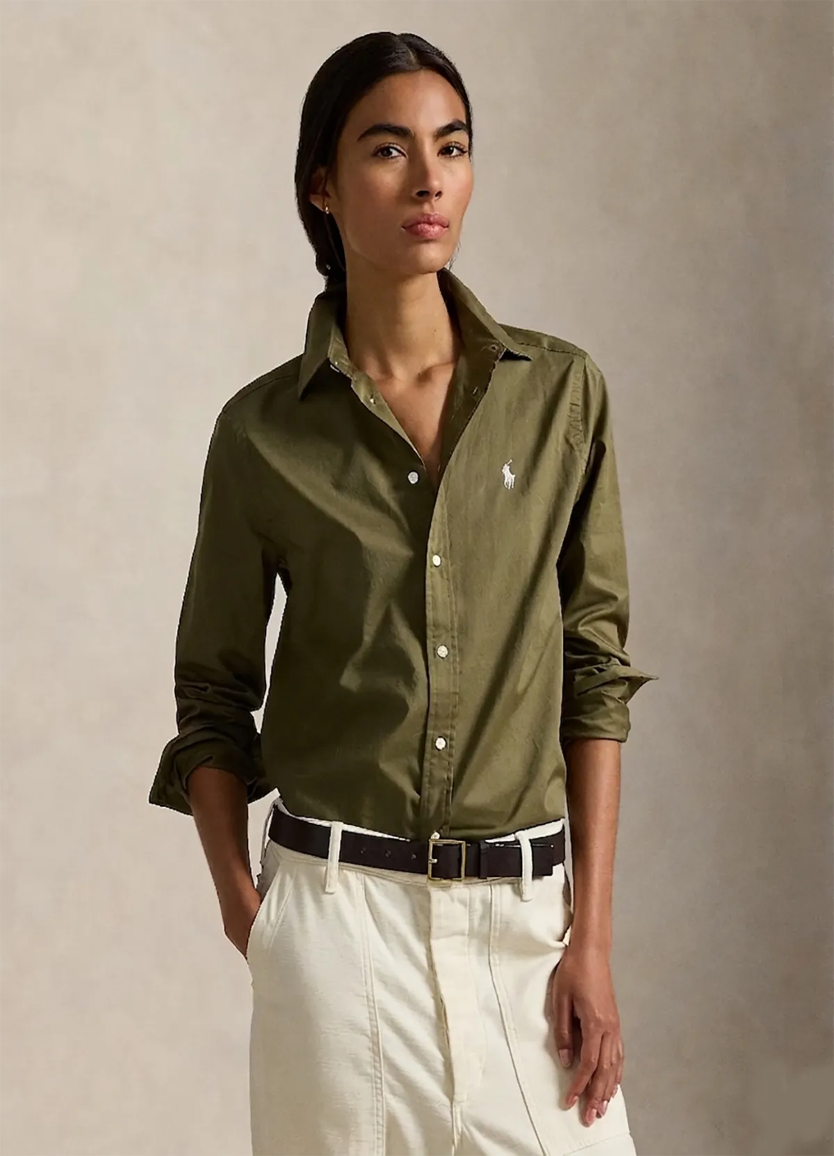 Ralph Lauren Olive Green Classic Fit Linen Shirt - Image 2