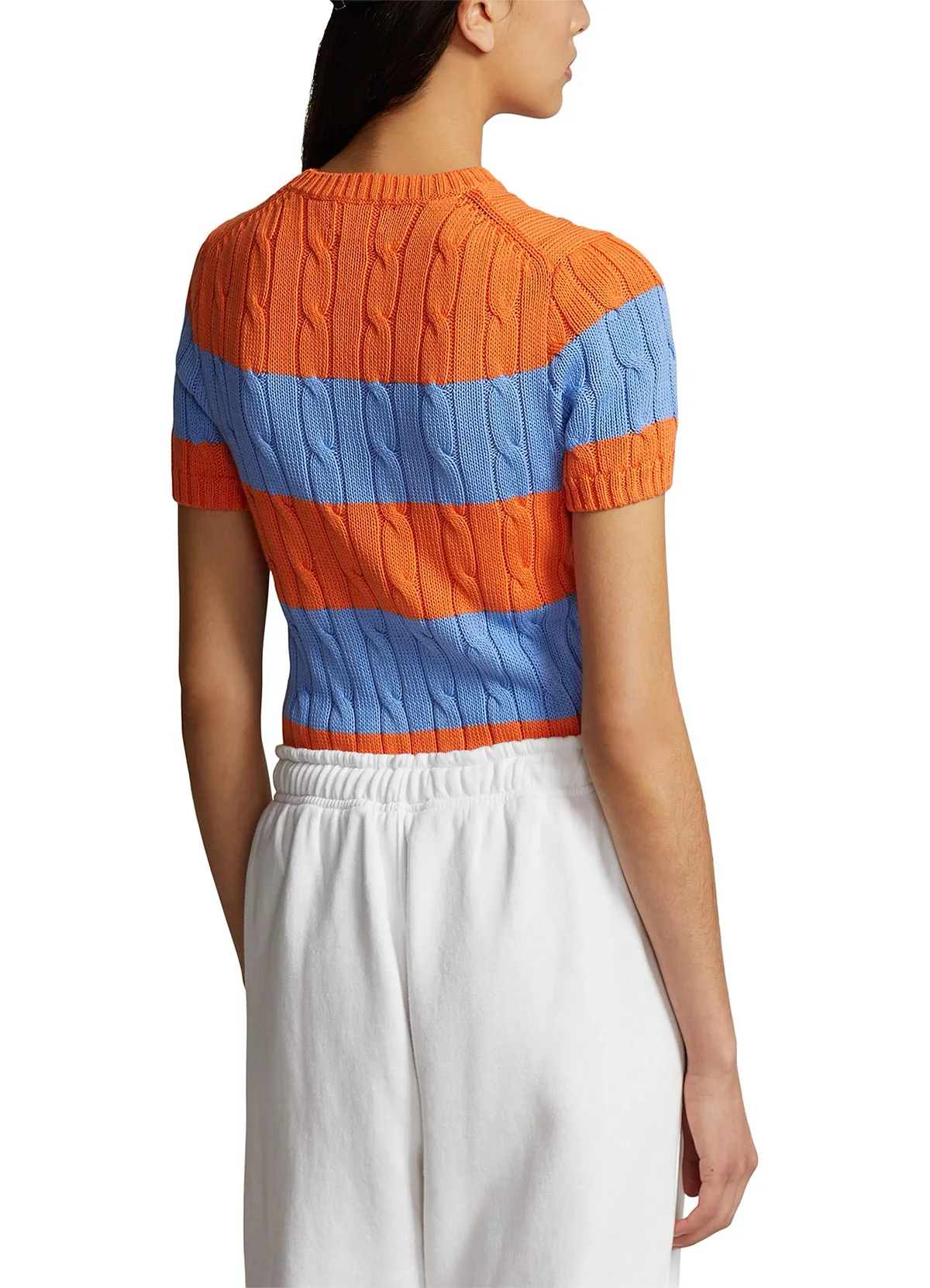 POLO RALPH LAURENSTRIPED CABLE-KNIT SHORT-SLEEVE SWEATER - Image 3