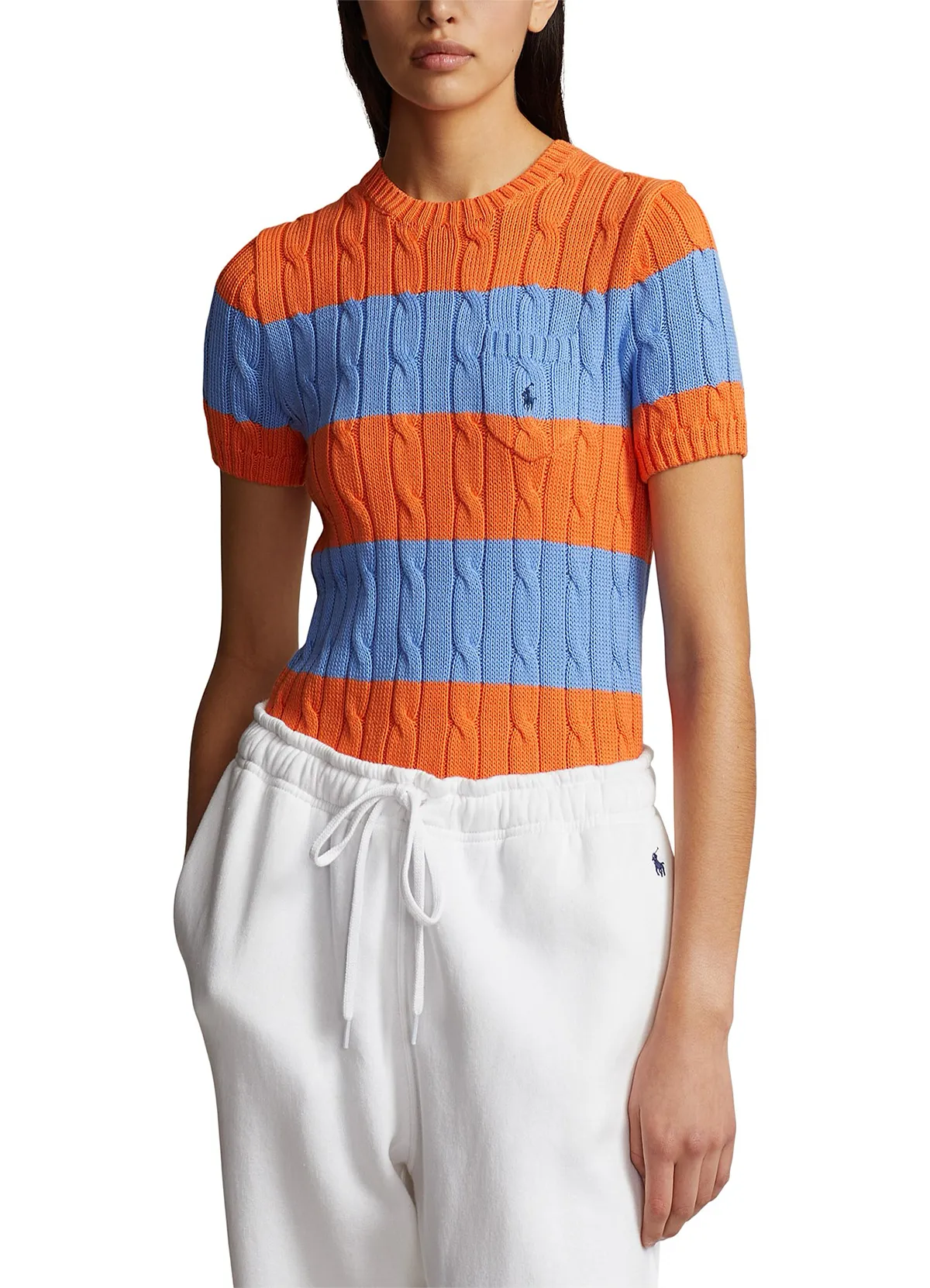 POLO RALPH LAURENSTRIPED CABLE-KNIT SHORT-SLEEVE SWEATER - Image 2