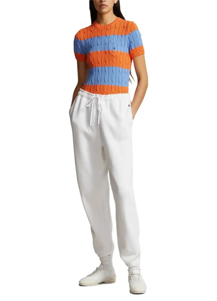 POLO RALPH LAURENSTRIPED CABLE-KNIT SHORT-SLEEVE SWEATER