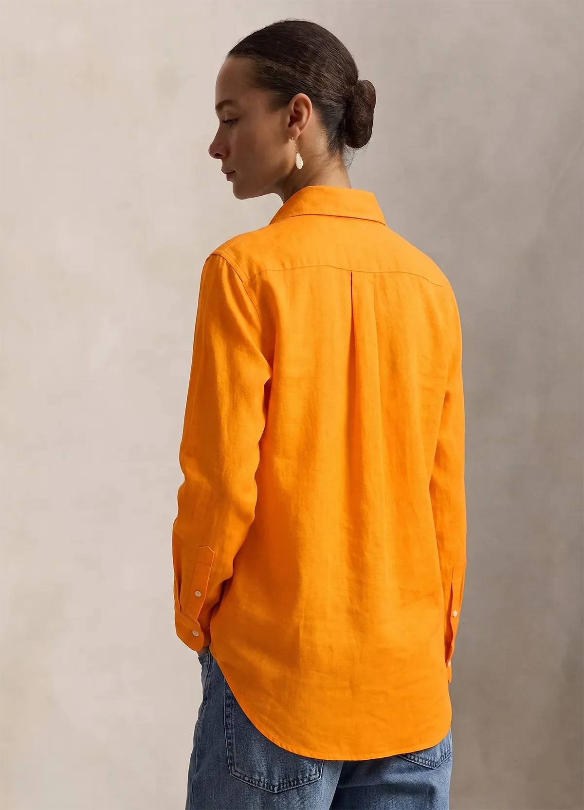 Ralph Lauren Orange Classic Fit Linen Shirt - Image 4