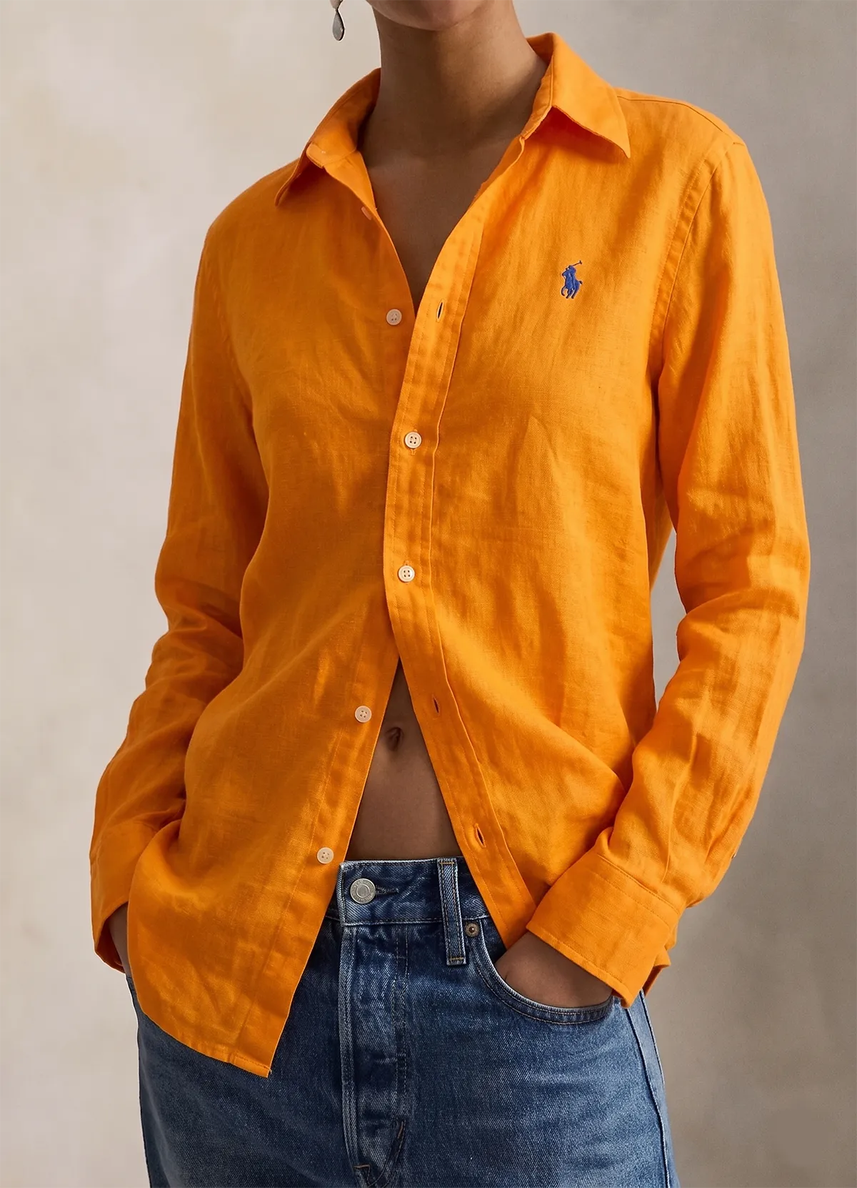 Ralph Lauren Orange Classic Fit Linen Shirt - Image 3