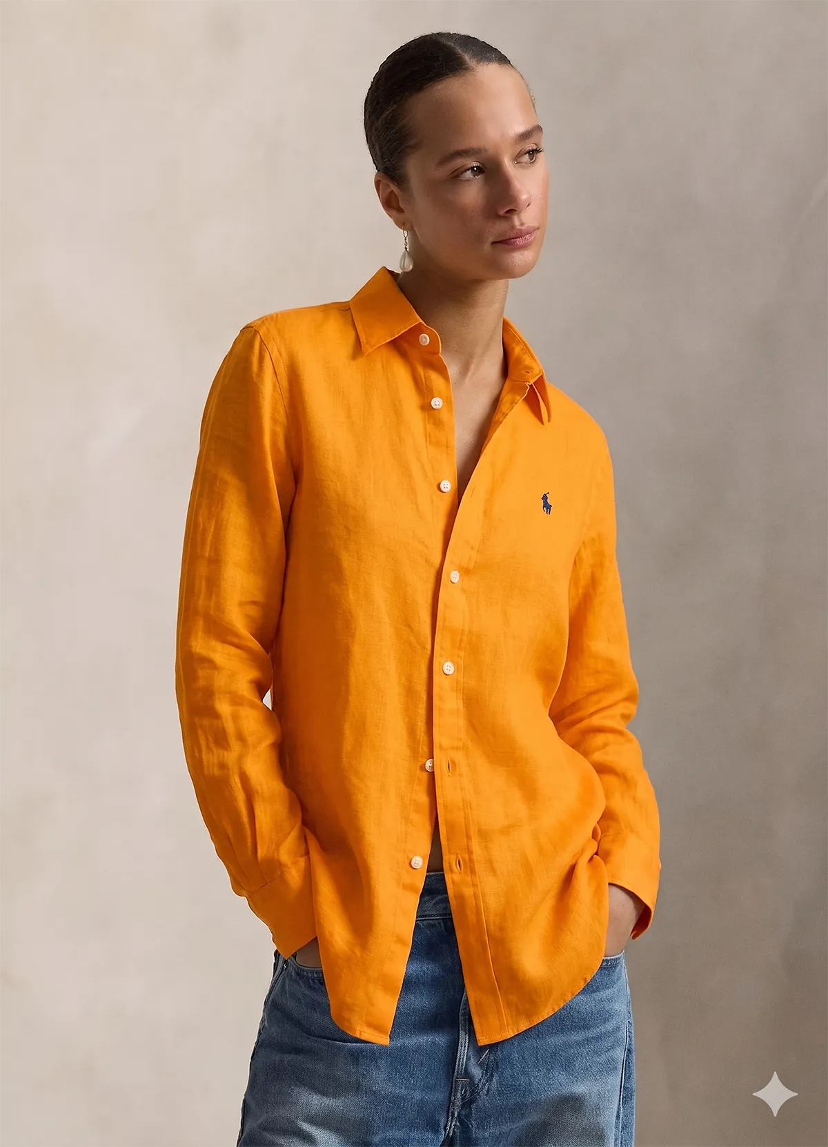 Ralph Lauren Orange Classic Fit Linen Shirt - Image 2