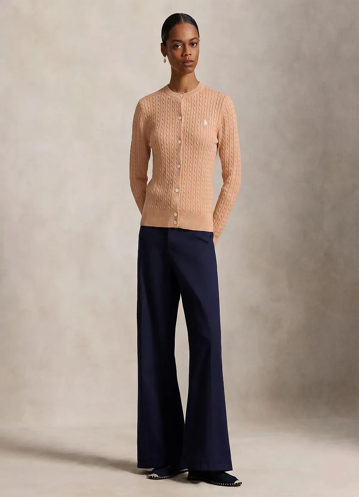Ralph Lauren Women’s Peach Cable-Knit Button-Up Cardigan Sweater - Image 2