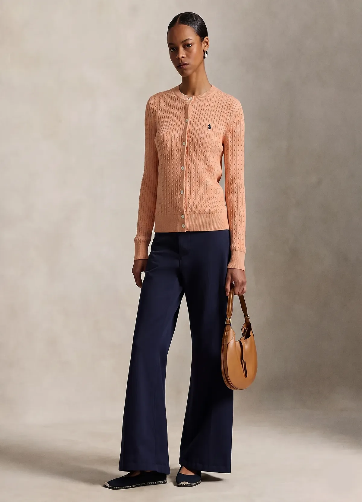 Ralph Lauren Women’s Peach Cable-Knit Button-Up Cardigan Sweater
