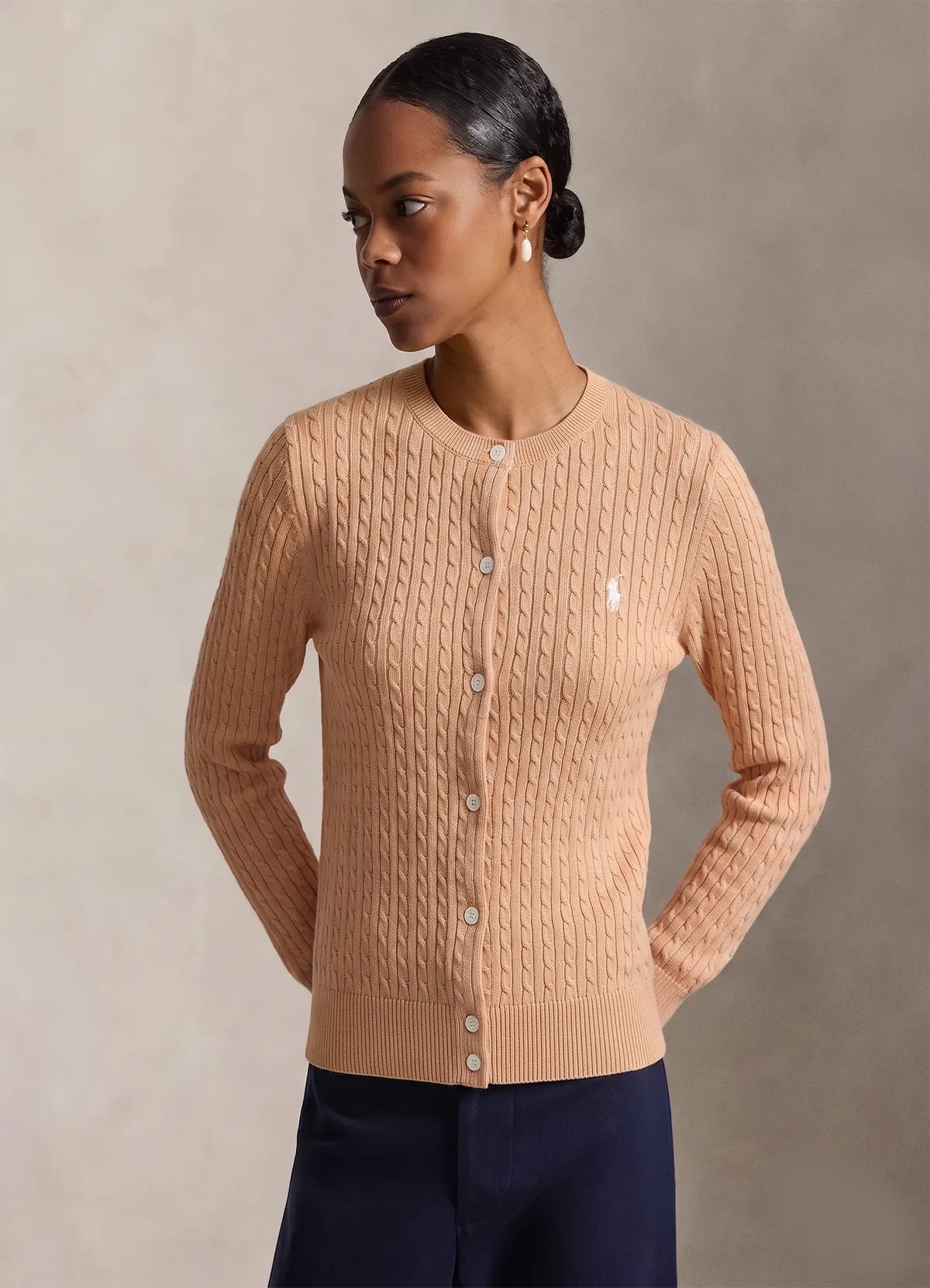 Ralph Lauren Women’s Peach Cable-Knit Button-Up Cardigan Sweater - Image 3