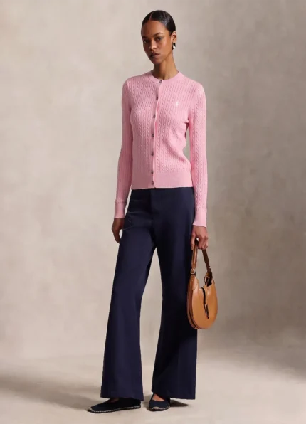 Ralph Lauren Women’s Pink Cable-Knit Button-Up Cardigan Sweater
